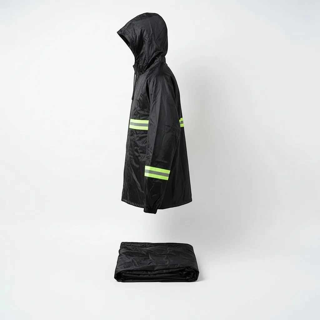 One Size Rain Coat with Reflective Strips