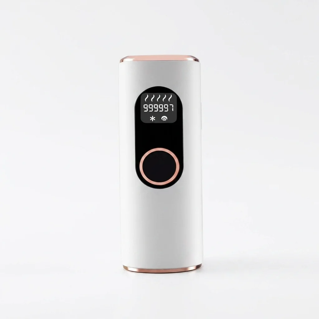 Electric Hair Removal Device with Digital Display, compact handheld design with integrated control area.