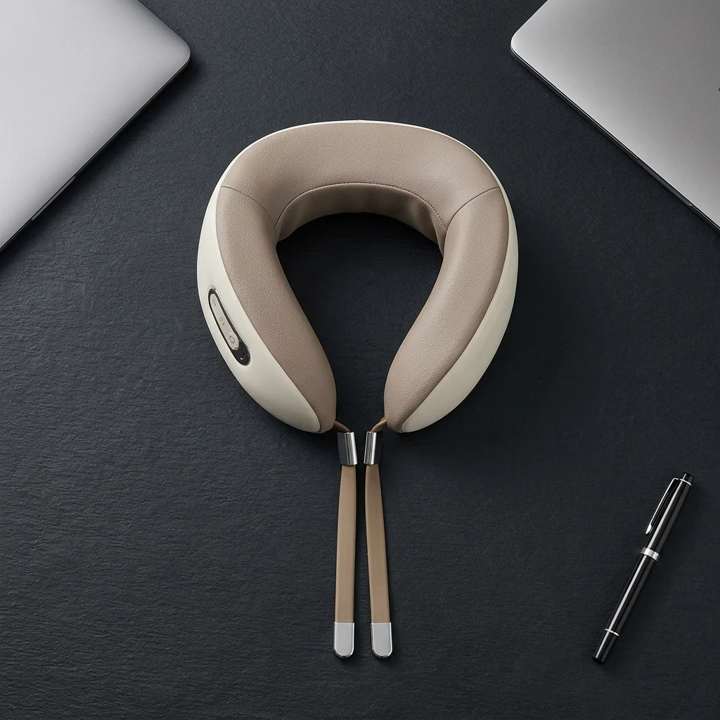 Contoured Neck Support Pillow with a supportive wraparound design, perfect for resting and traveling.