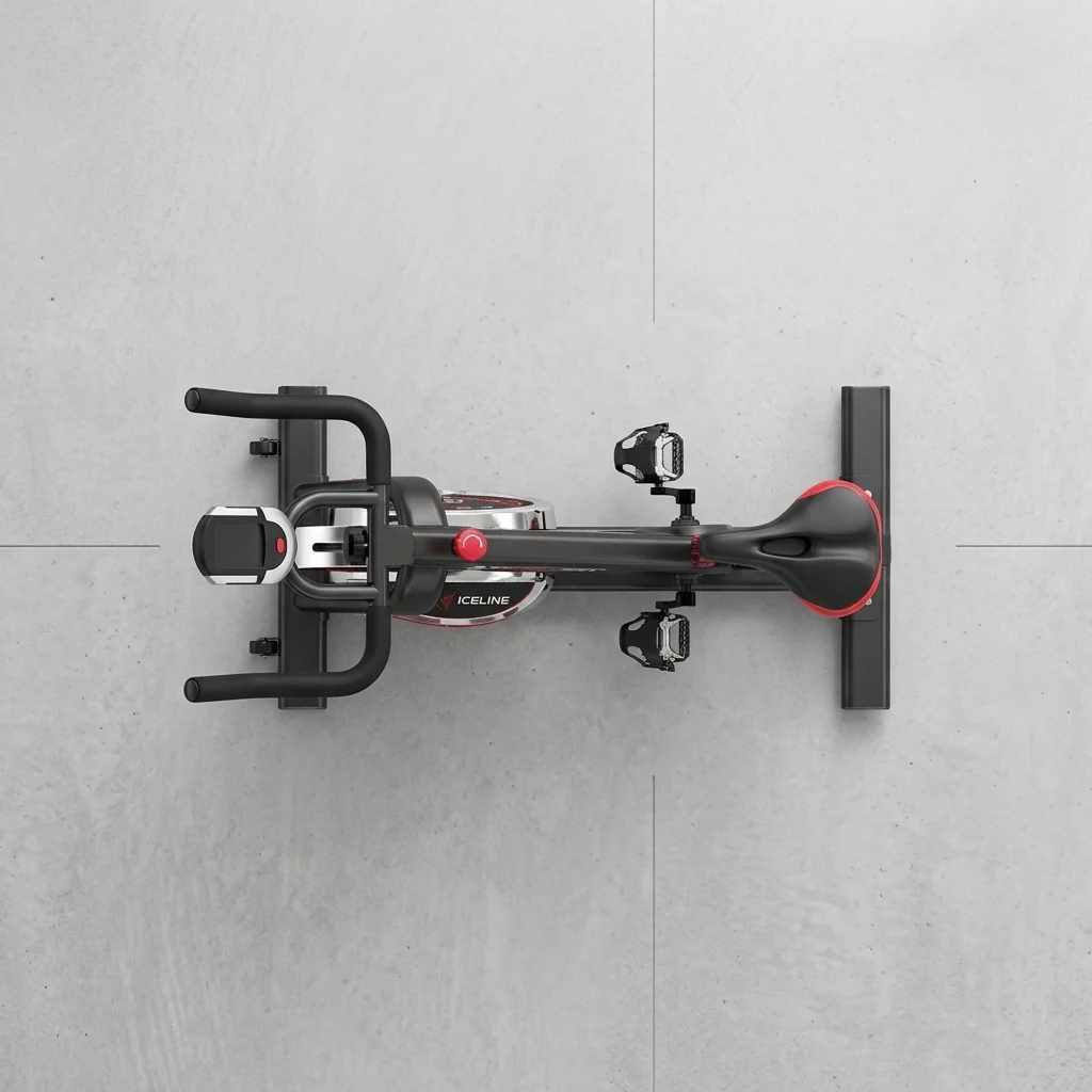 Indoor Spin Bike with Digital Display & Flywheel top view showcasing sturdy frame and dual-handlebar setup.