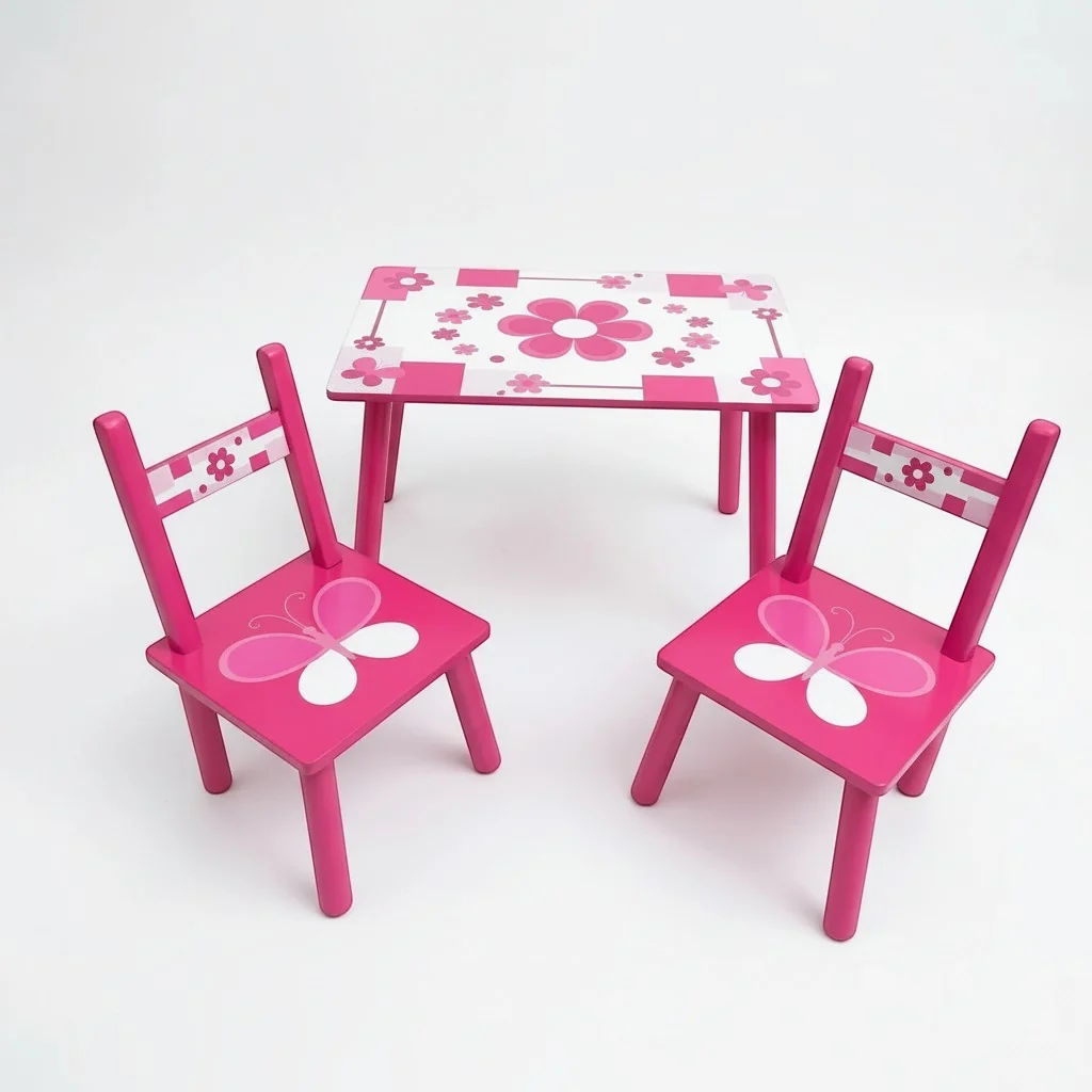 Kids Wooden Table and 2 Chairs Activity Set
