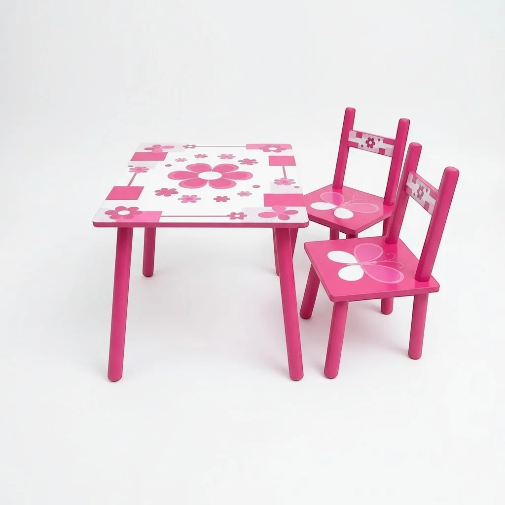 Kids Wooden Table and 2 Chairs Activity Set
