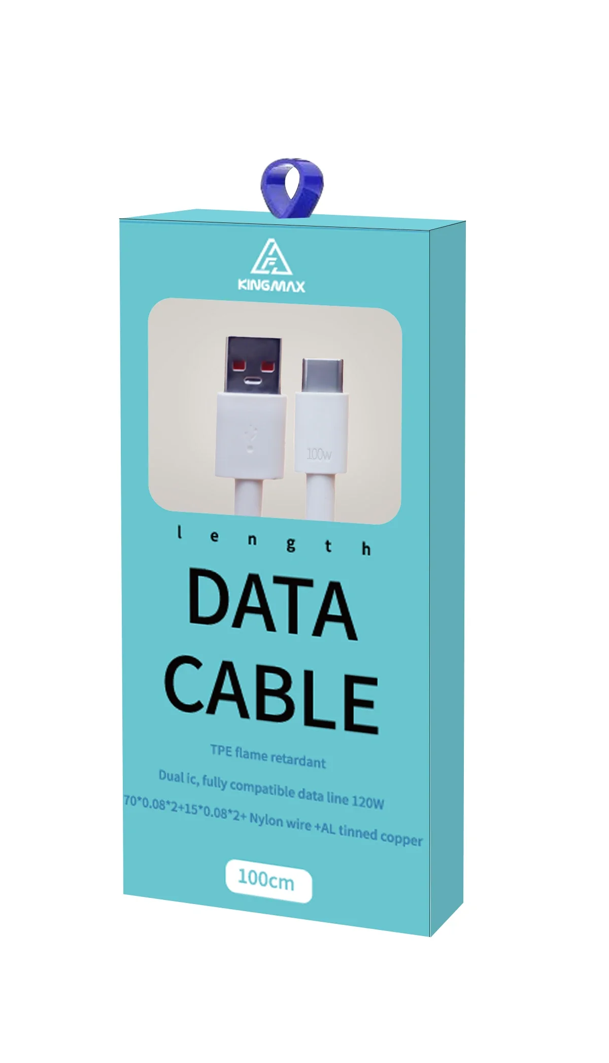 1M 120W 6A Type-C USB-C Cable packaging with detailed product information and durability features.