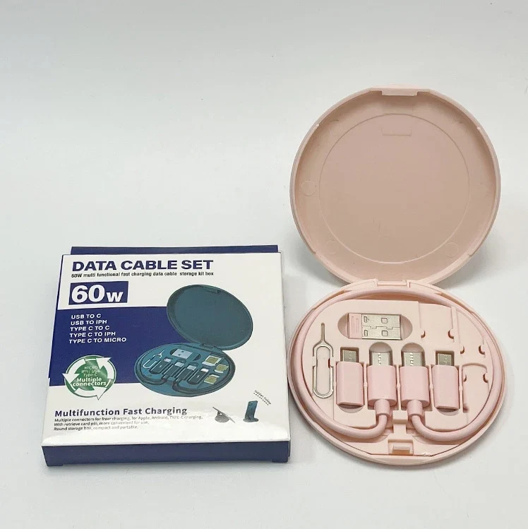 6-in-1 Travel USB Charging Cable Kit with multifunctional fast charging data cables in a compact case.