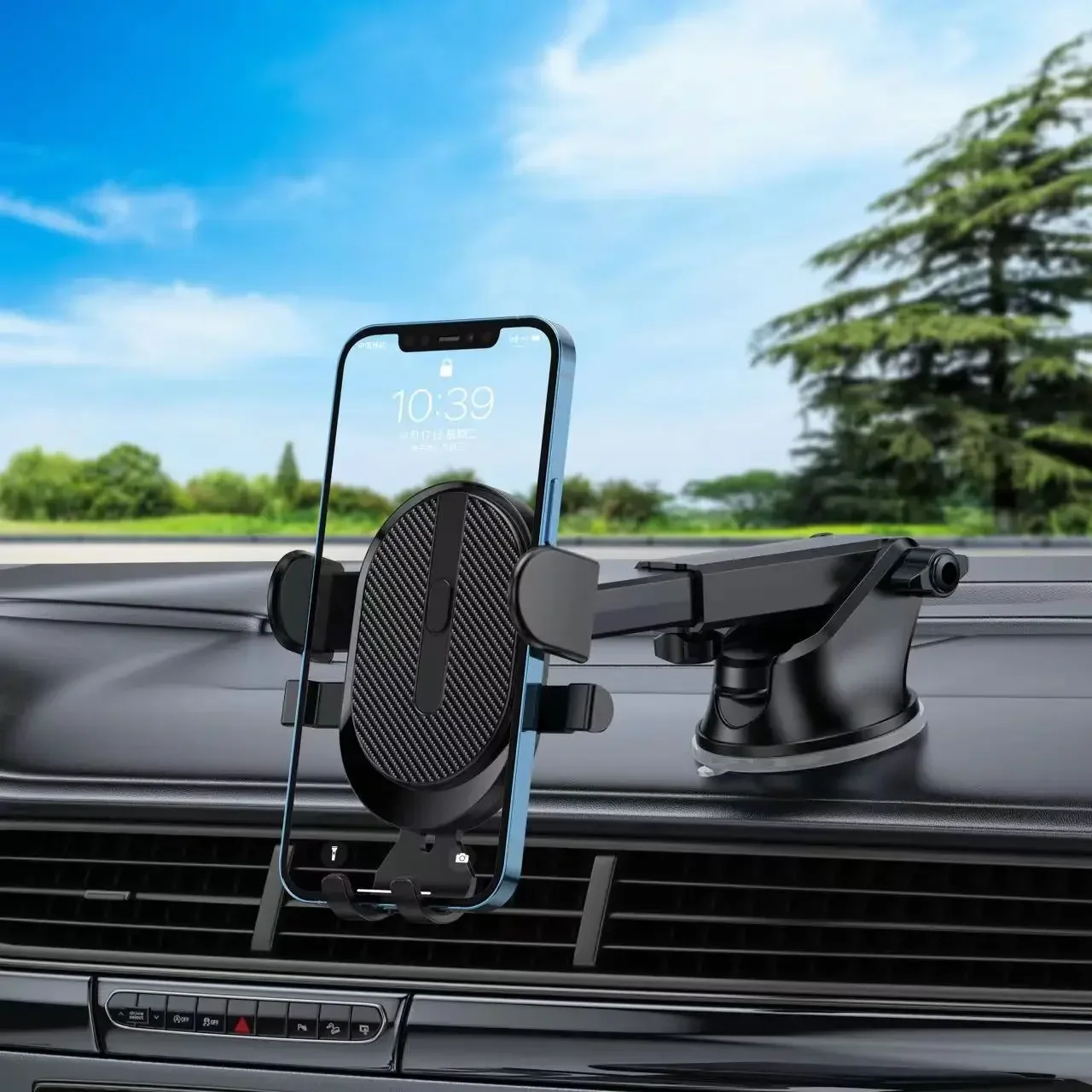 Magnetic Car Cell Phone Holder mounted on dashboard holding a smartphone for hands-free navigation and calls.