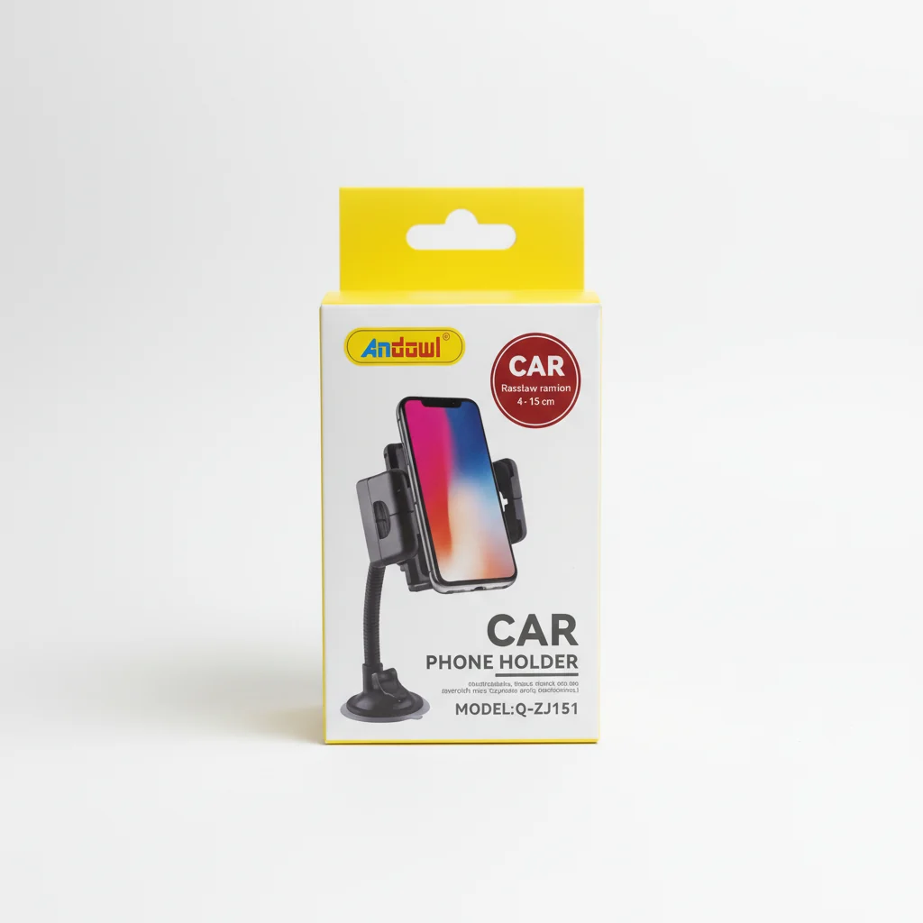 360-degree rotating multifunction car phone holder packaging with modern design and features.