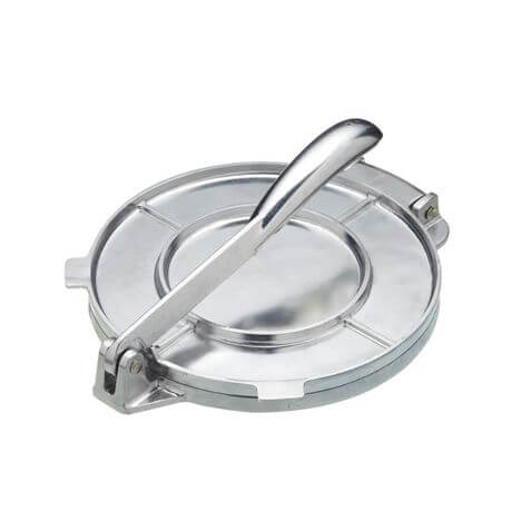 Silver Aluminium Tortilla Press for crafting perfect tortillas and Rotis at home.