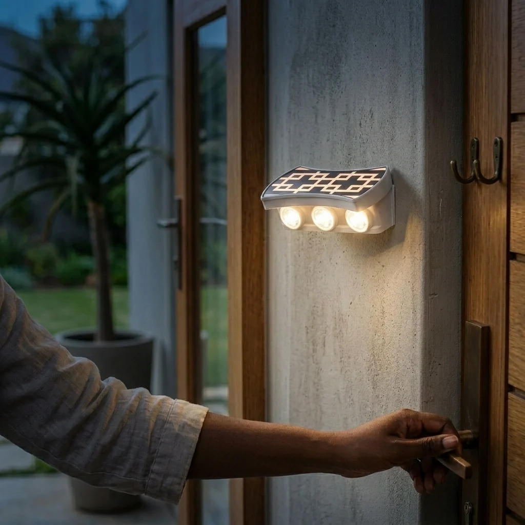 Waterproof Square Aluminum Tempered Glass LED Wall Light illuminating an entrance with a modern design.