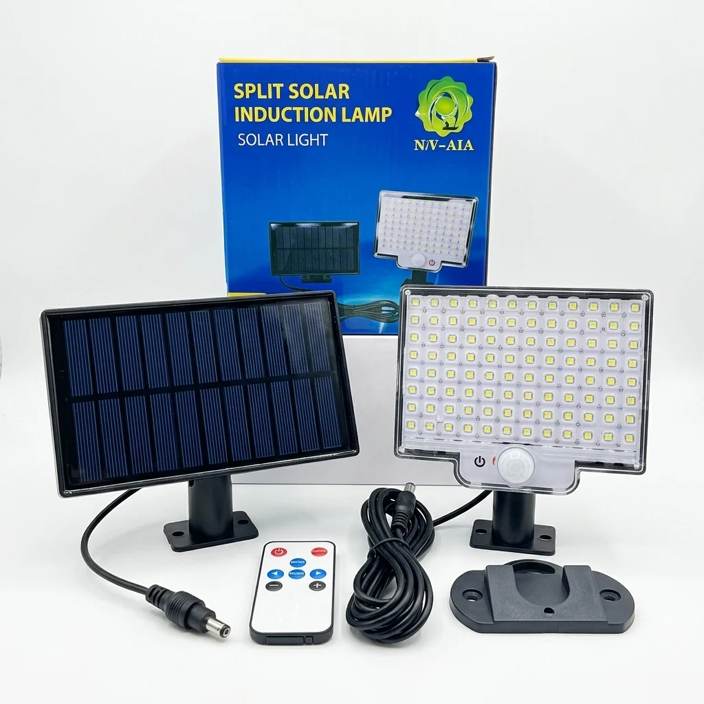 108-LED Split Solar Flood Light PIR Motion Remote - solar panel, flood light, remote control, outdoor lighting solution