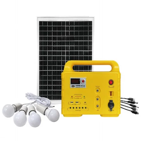 Portable Mini Solar Panel Kit with solar panel, battery unit, and LED lights for reliable energy solutions.