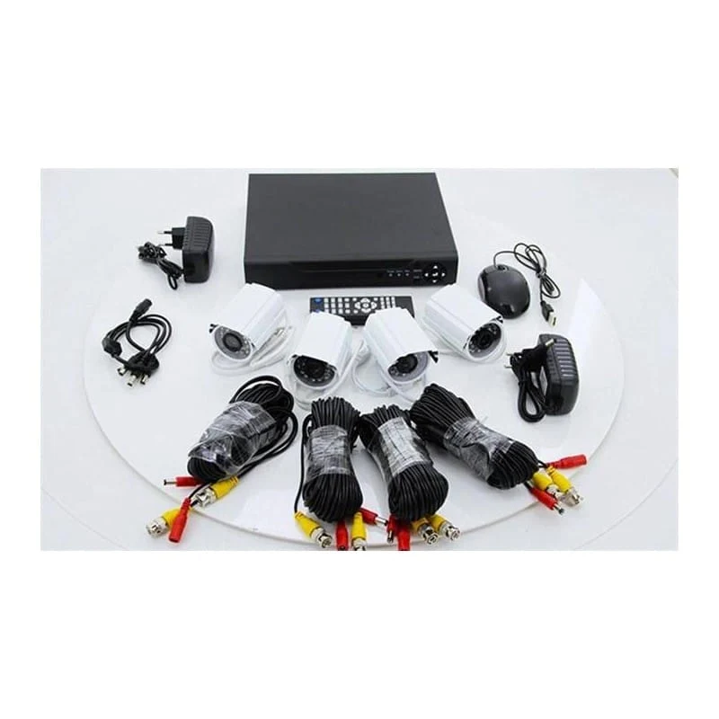 AHD4 Channel CCTV Security System kit including cameras, recorder, cables, and accessories for enhanced security.