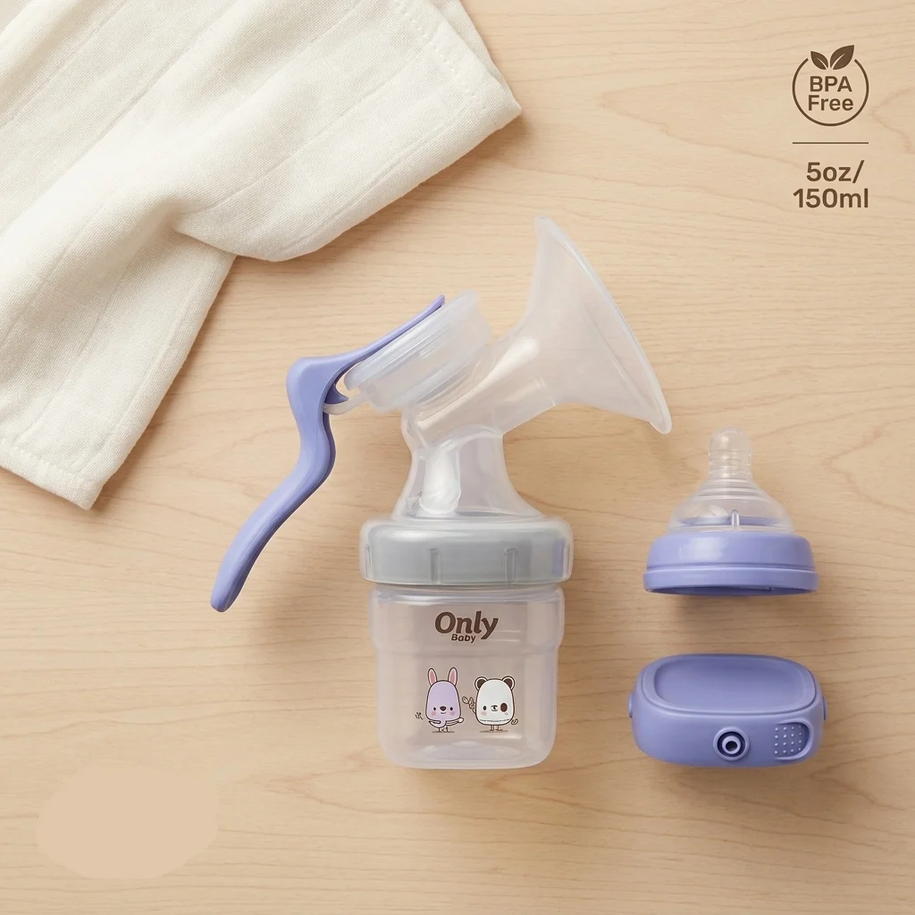 Manual Breast Pump Kit with silicone flange and 150ml container, designed for comfortable milk expression.