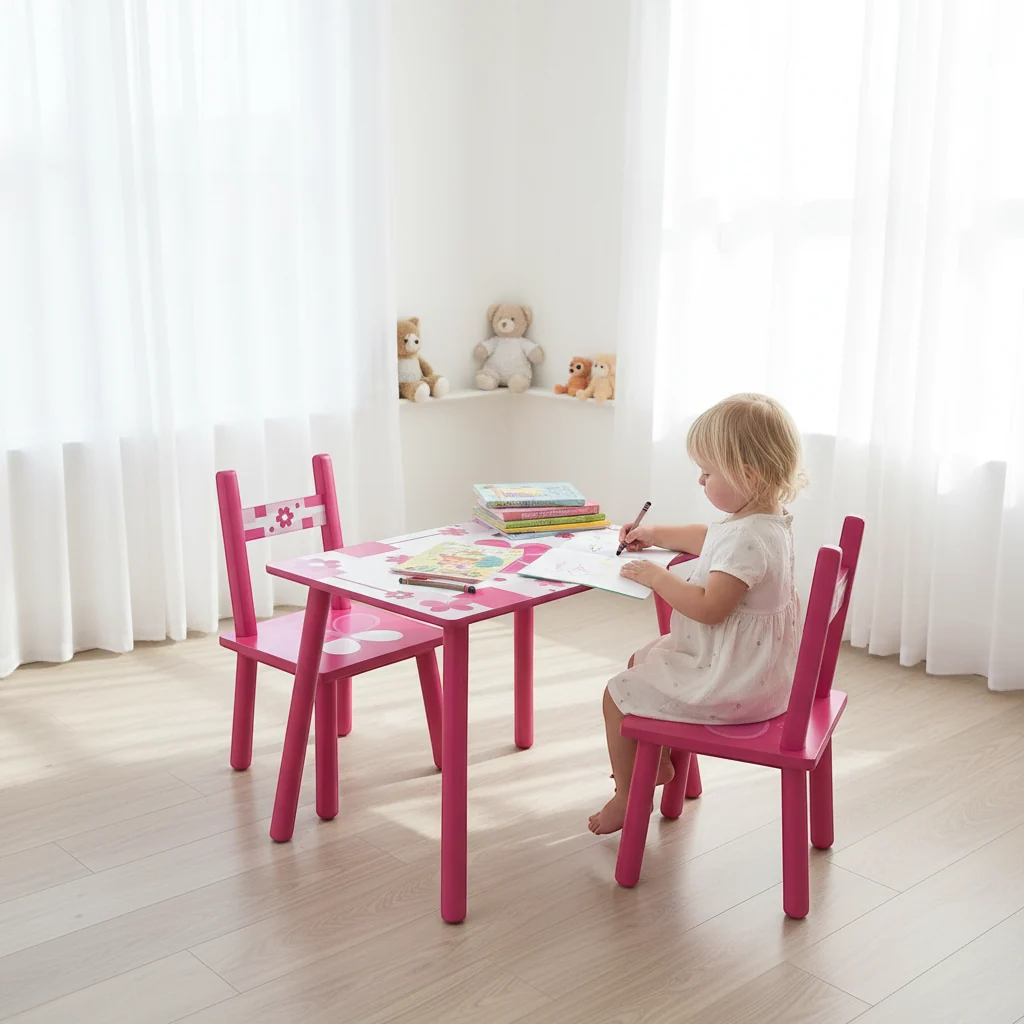 Kids Wooden Table and 2 Chairs Activity Set