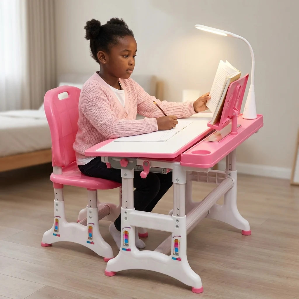 Kids Height-Adjustable Ergonomic Study Desk & Chair Set