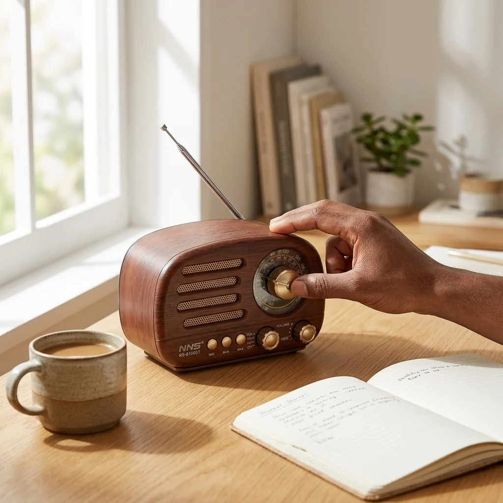 Vintage Wooden Portable Radio and Bluetooth Speaker