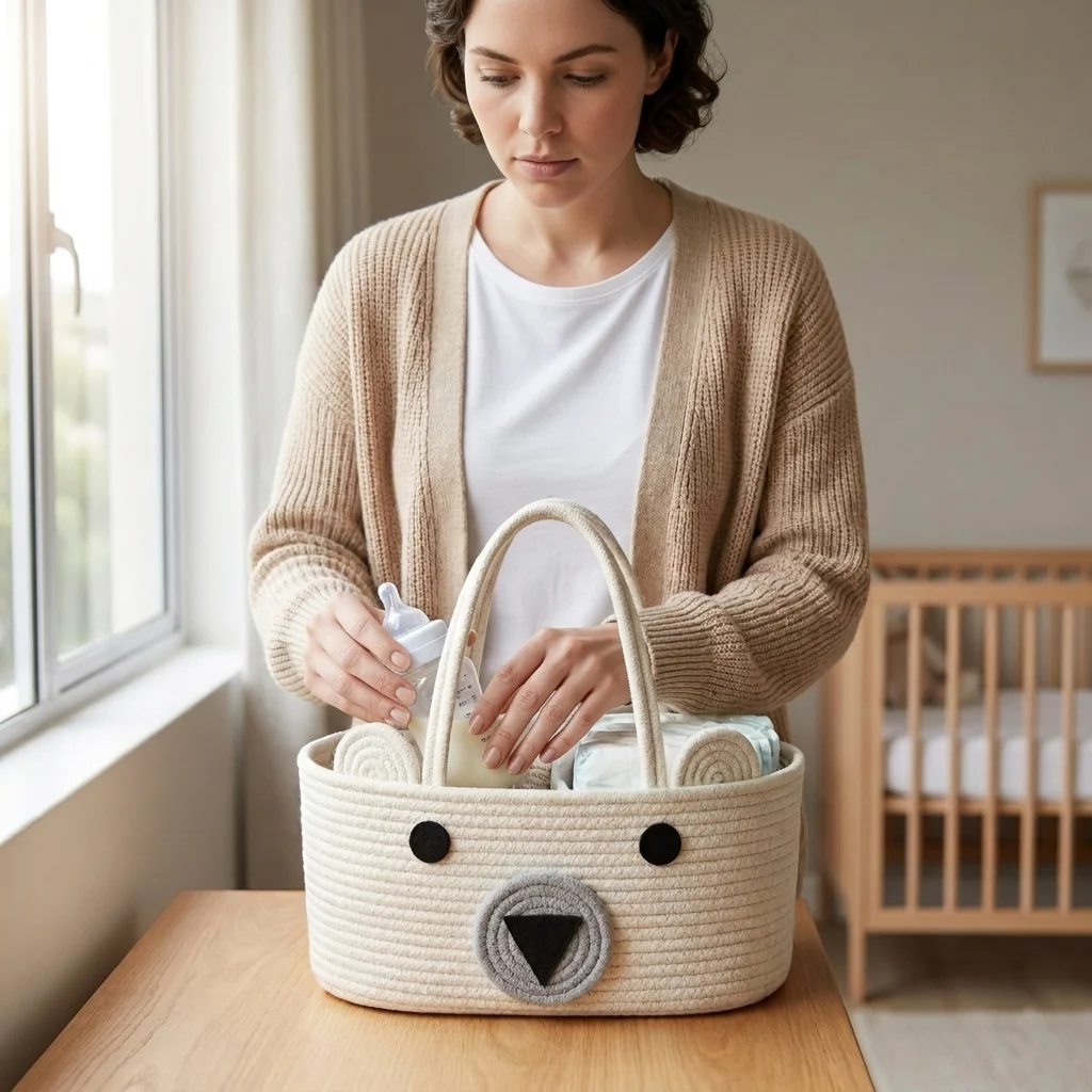 Woven Cotton Rope Bear Diaper Caddy