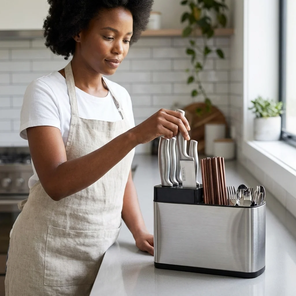 Stainless Steel Knife Block & Cutlery Organizer Caddy