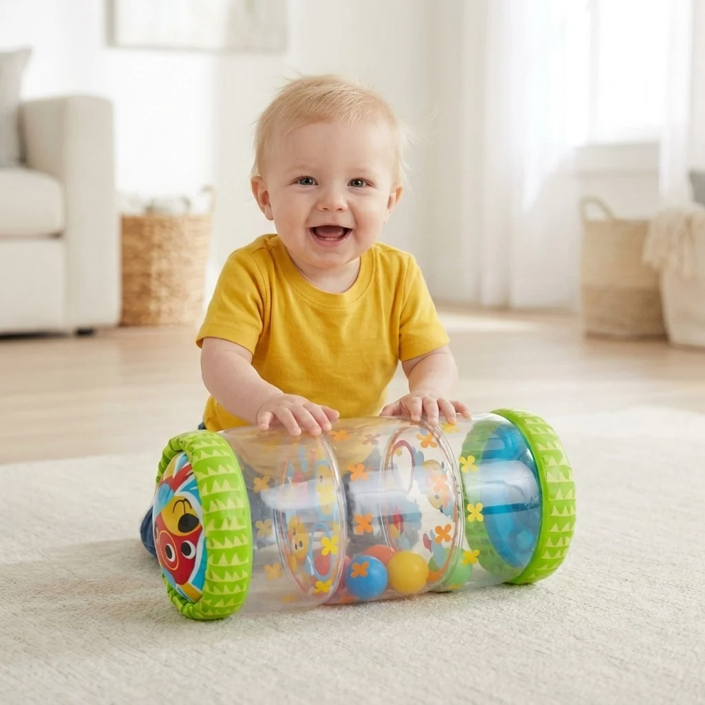 Inflatable Baby Crawling Roller Toy with Rattle Balls